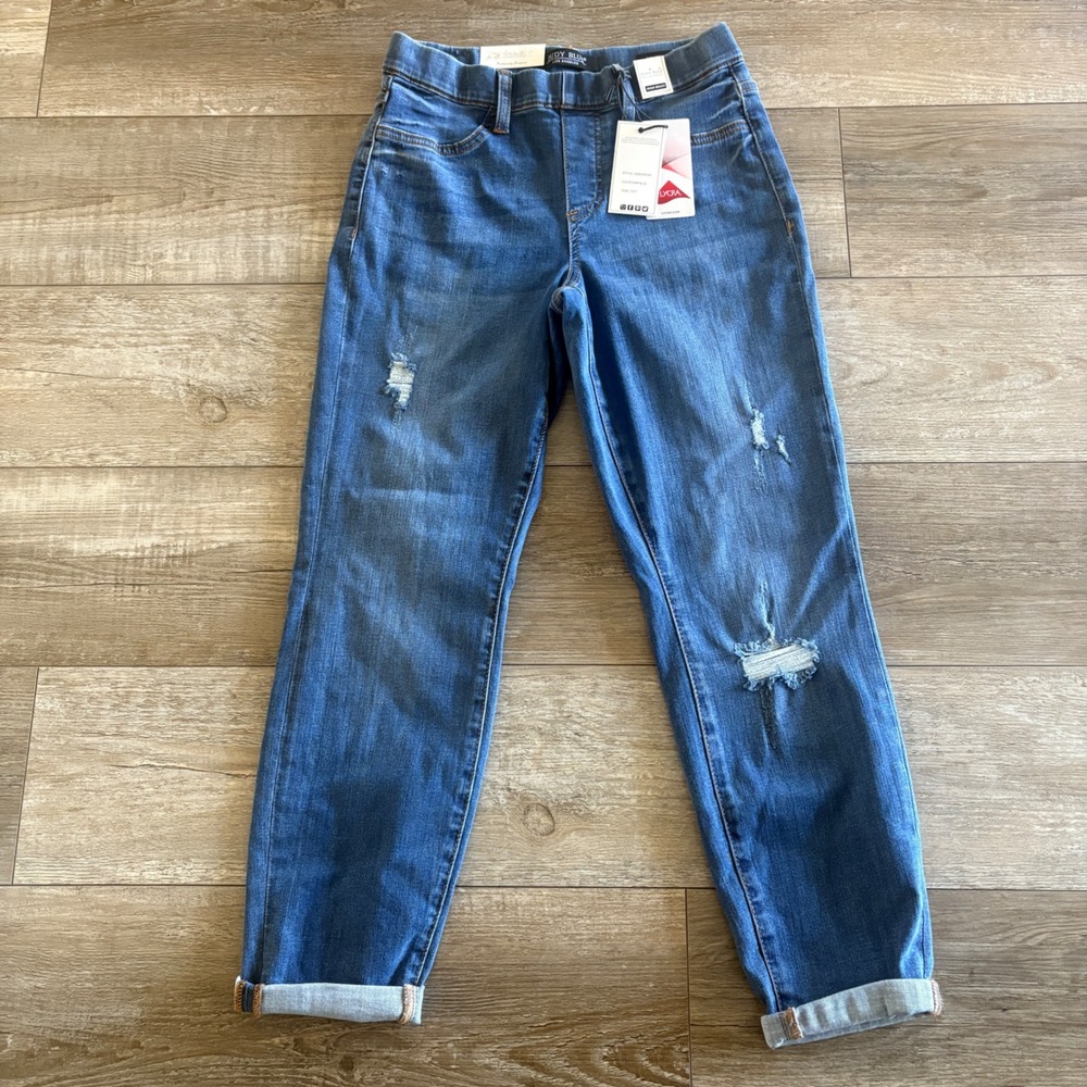 NWT Judy Blue Boyfriend Jeans Women 5/27 Distressed High Waist Pull On Jeggings